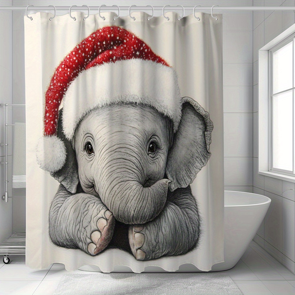 

Christmas Shower Curtain - Waterproof, Machine Washable With Cute & 12 Hooks Included - Bathroom Decor, Shower Curtain Sets For Bathrooms