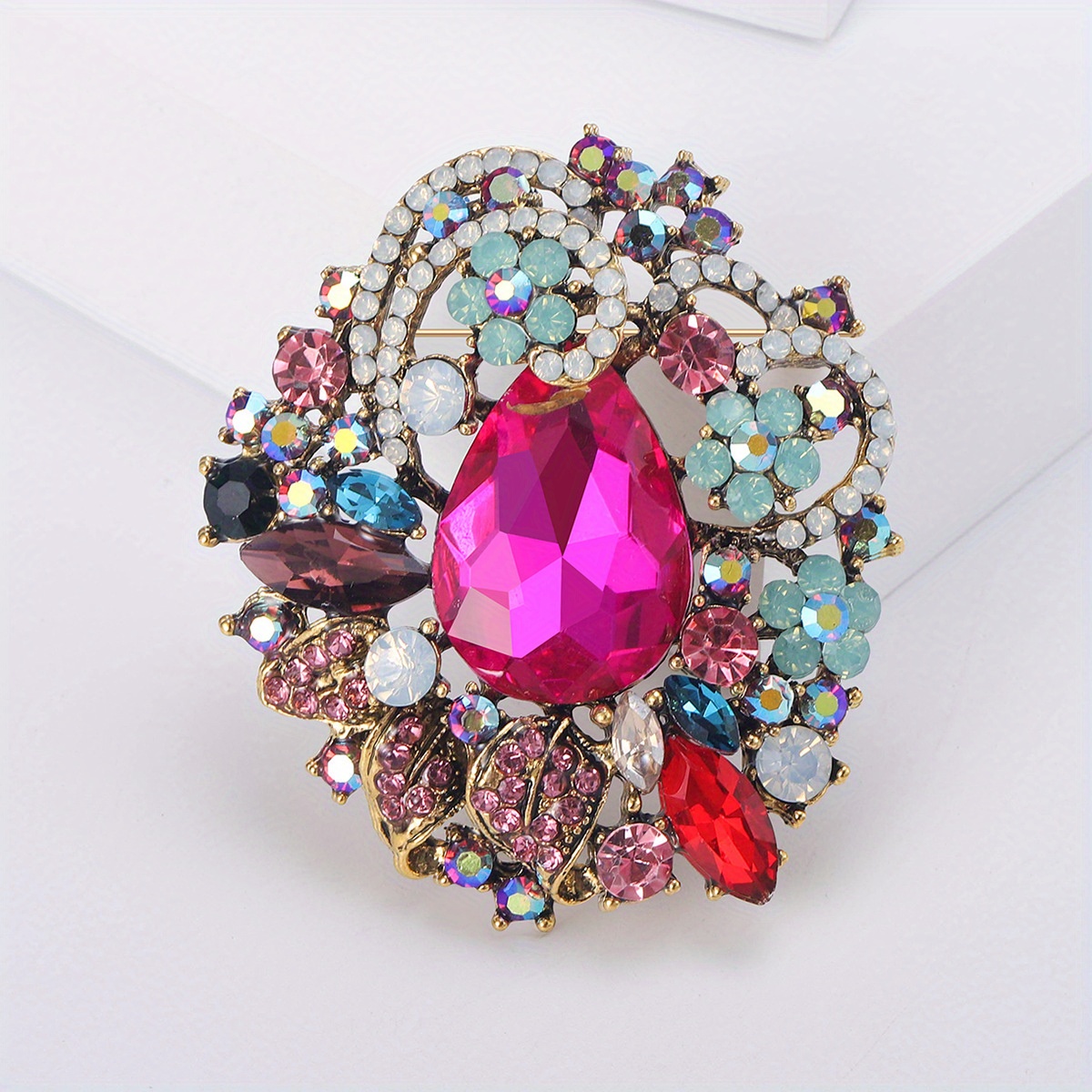 

Colored Flower Brooch Set With Sparkling Rhinestones And Artificial Crystals, Luxurious And Fashionable Jewelry, Multifunctional Clothing Accessories, Suitable For Wedding Attire, Gift