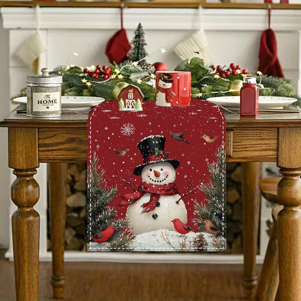 

1pc Holiday Polyester Table Runner 72" - Woven Rectangular Christmas Snowman And Red Design For Dining Room Decor, Home Kitchen Party Decoration, Tablecloth