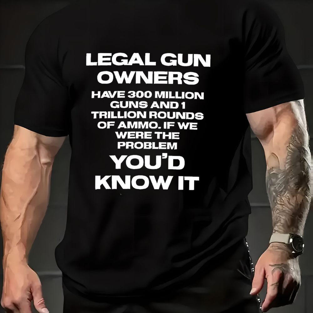 

Men's "legal Owners" Cotton T-shirt - Humorous , Round Neck, Short Sleeve, Comfortable Casual Top For , In Black, Sizes S-3xl