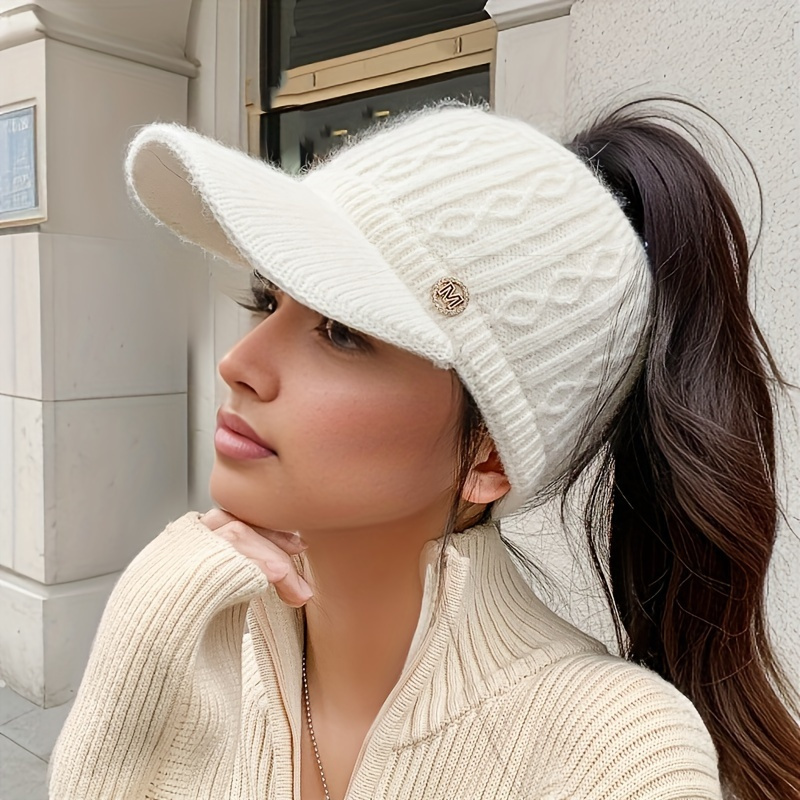 

1pc Women's Knitted Polyester Beanie With Ear Flaps And Retractable Design - Hair Bonnet Cap For Outdoor Activities, Packable Winter Hat With