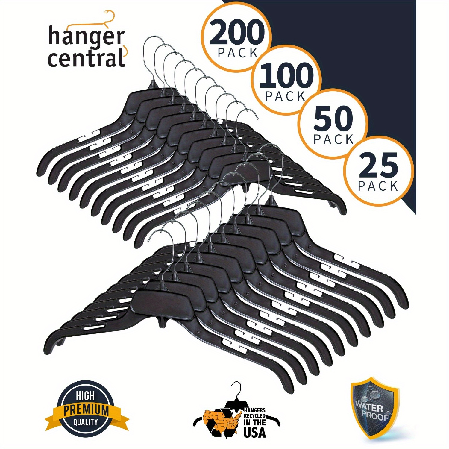 

Plastic Clothing Hangers With Metal Swivel Hooks, 17 Inch, 25 Pack, Black