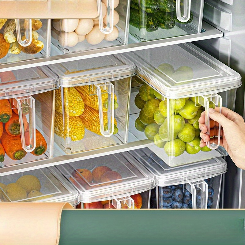 4pcs set of multifunctional large capacity kitchen storage box sealed freshness containers food grade transparent plastic storage box stackable and moisture proof storage box set for refrigerator convenient operation