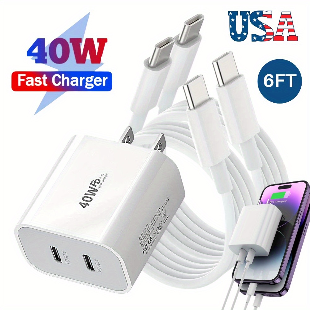 

For Iphone 15/ 16 Pro Max For Ipad Dual Type C Pd Fast 40w Charger Adapter Cable 6ft