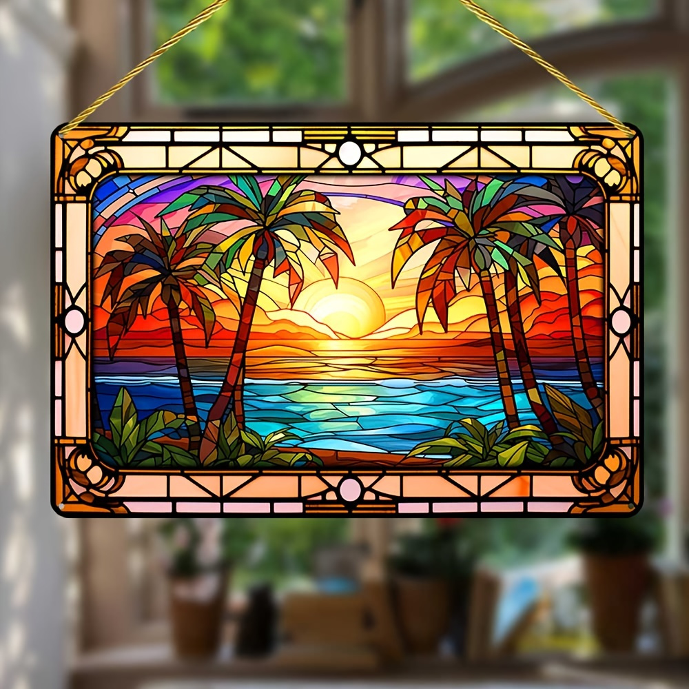 

1pc Vibrant Scene Acrylic Rectangle Suncatcher - Landscape Art Wall Decor For Indoor Living Room, Window Decoration, Porch Decoration And Wall Decoration, Gift