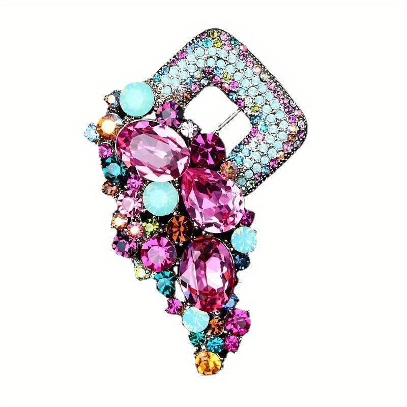 E-shop Edles Mehrfarbiges Synthetischer Edelstein-Brosche – Funkelndes Strass-ähnliches Accessoire mit Rosa, Blau, Grün, Orange & Rot, Vielseitiger