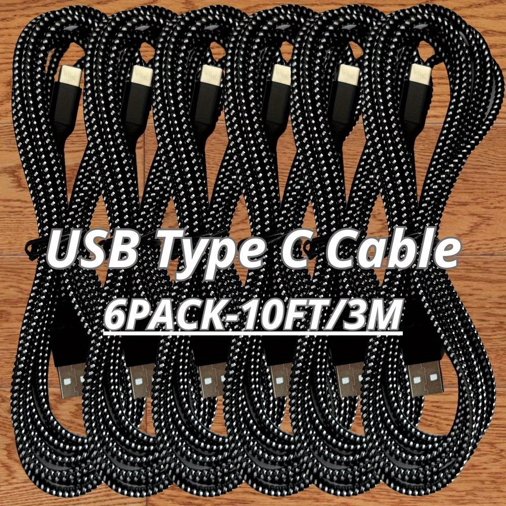 

6 Pcs 10ft Usb Type C Fast Charger Cable Lot Android Charging Cord