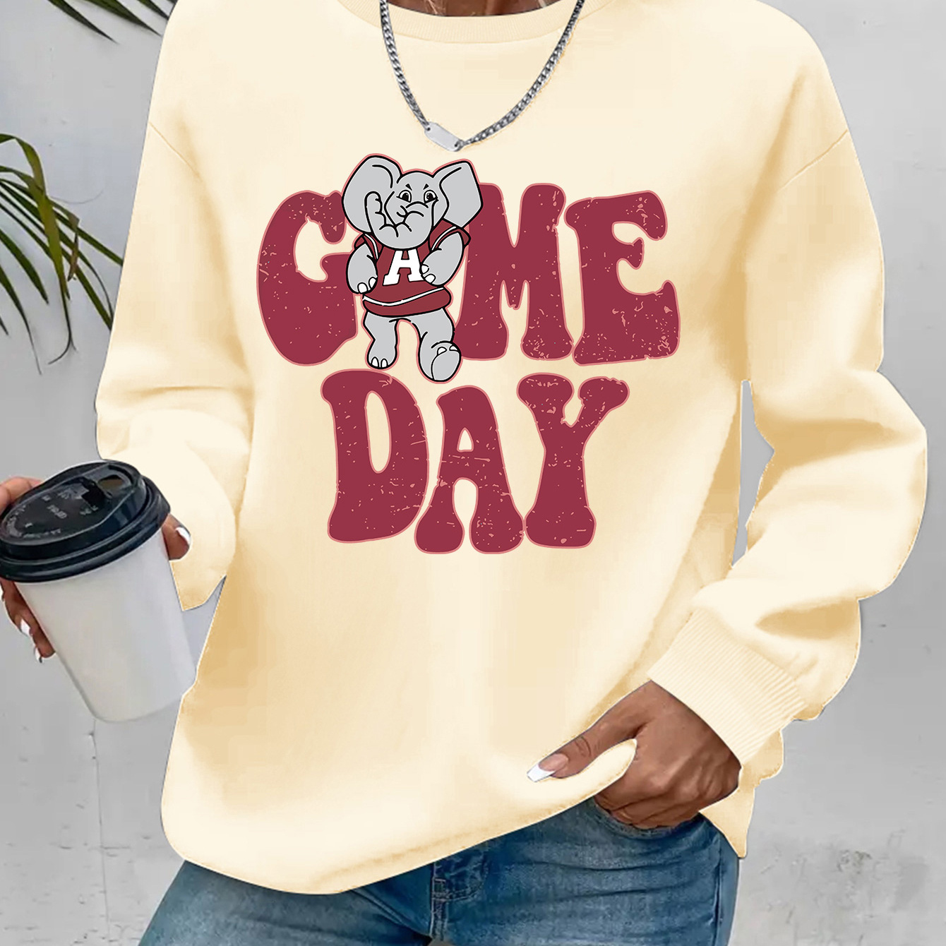 

Day & Elephants Sweatshirt, Long Sleeve Sweatshirt For Fall & , Women's Clothing