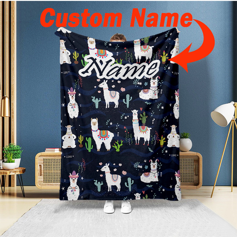 

Personalized Alpaca Flannel Blanket With Custom Name - All Soft Warm Polyester Knit, Animal Pattern, Machine Washable For Napping Camping Travel - Customizable Throw