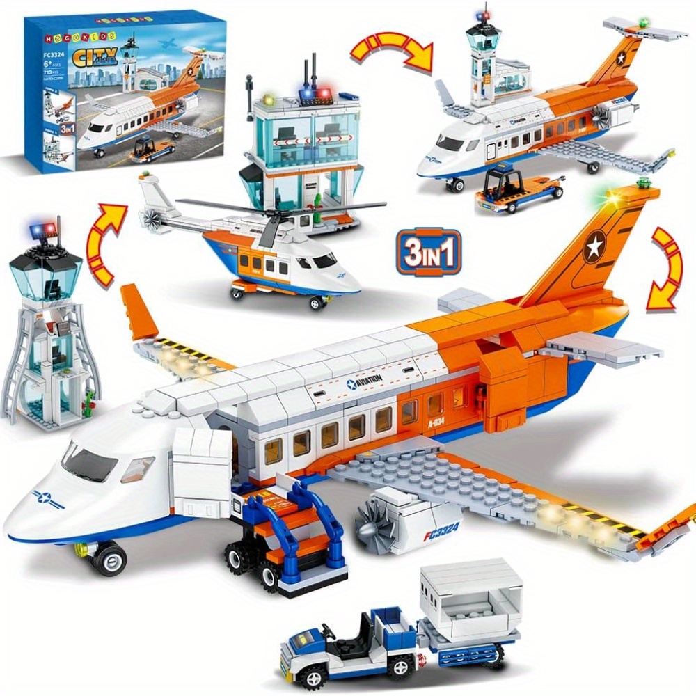 

Hogokids Airplane Building Set - 711pcs Stem 3 In 1 Airport Plane Toy With Baggage Truck Radar Tower Bus For Boys Girls Kids Adults 6 7 8 9+ Years Old