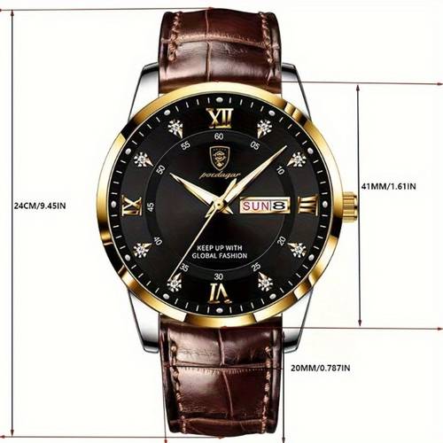 1pc mens casual quartz watch with luminous hands date display leather strap and alloy case electronic movement youth wristwatch
