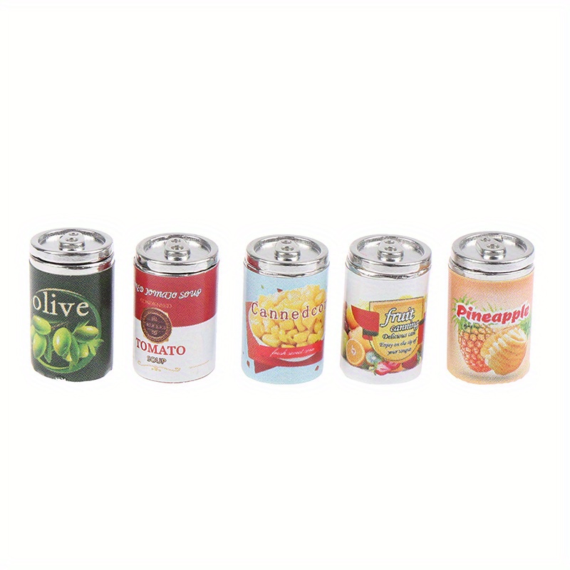 

5pcs Miniature Fruit Cans Set 1/12 Scale - Metal Collectible Buildings & For Dollhouse - Non-electric, Featherless - Ideal For Diorama, Christmas & New Year Decor