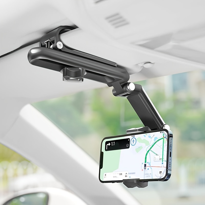 

360-degree Rotatable Car Sun Visor Smartphone Mount With Adjustable Slide Rail, Abs Material, Dashboard-compatible, Universal Phone Holder With For Vehicle Use