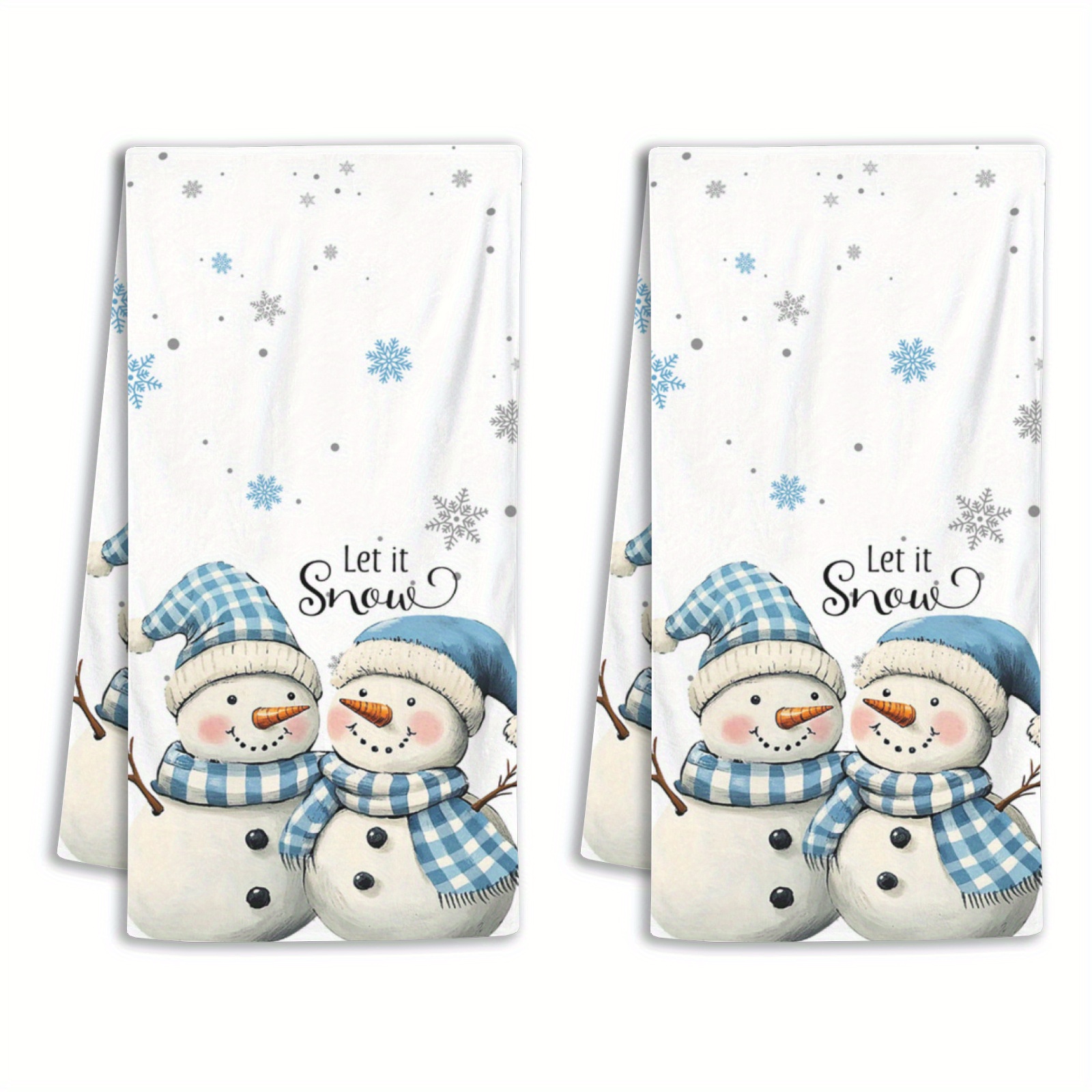 

Super Soft Polyester Christmas Towels Set Of 2 - Modern Non-woven Fabric Snowman Cartoon Pattern - 230 Gsm Oblong Hand Towels With Hat, Scarf Design, And Accents For Bathroom And Holiday Decor