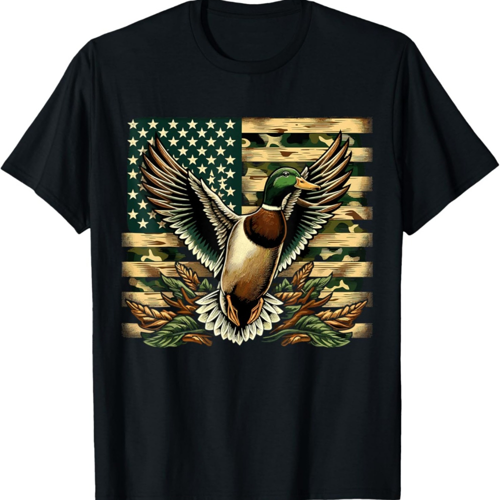 

American Flag Duck Camouflage Tee – Men's Shirt For Hunting And