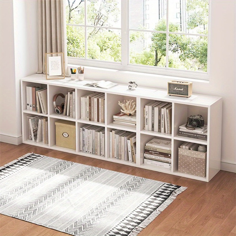 1pc white wooden bookshelf 2 tier freestanding open storage shelf century 4 compartments for bedroom living room study room decor details 1