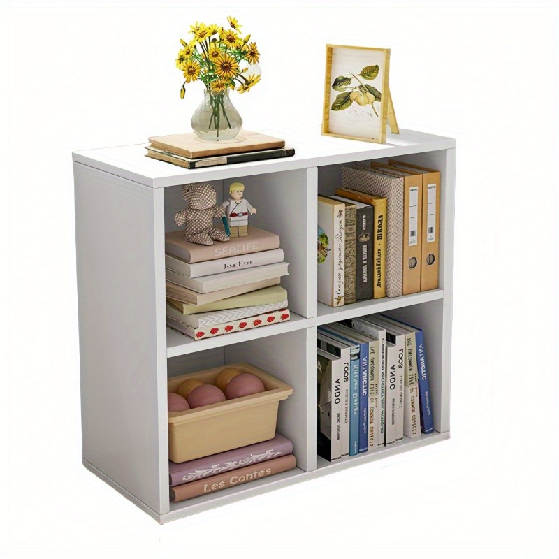 1pc white wooden bookshelf 2 tier freestanding open storage shelf century 4 compartments for bedroom living room study room decor details 0
