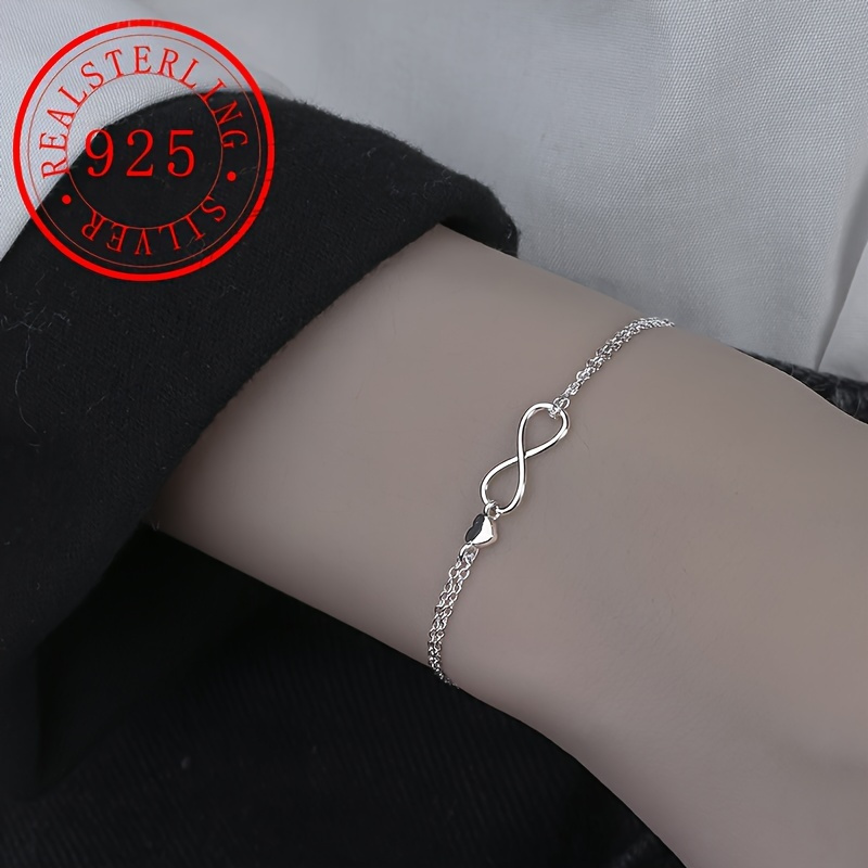 

S925 Silver Infinity Bracelet With Heart Charm - Wear And Gift