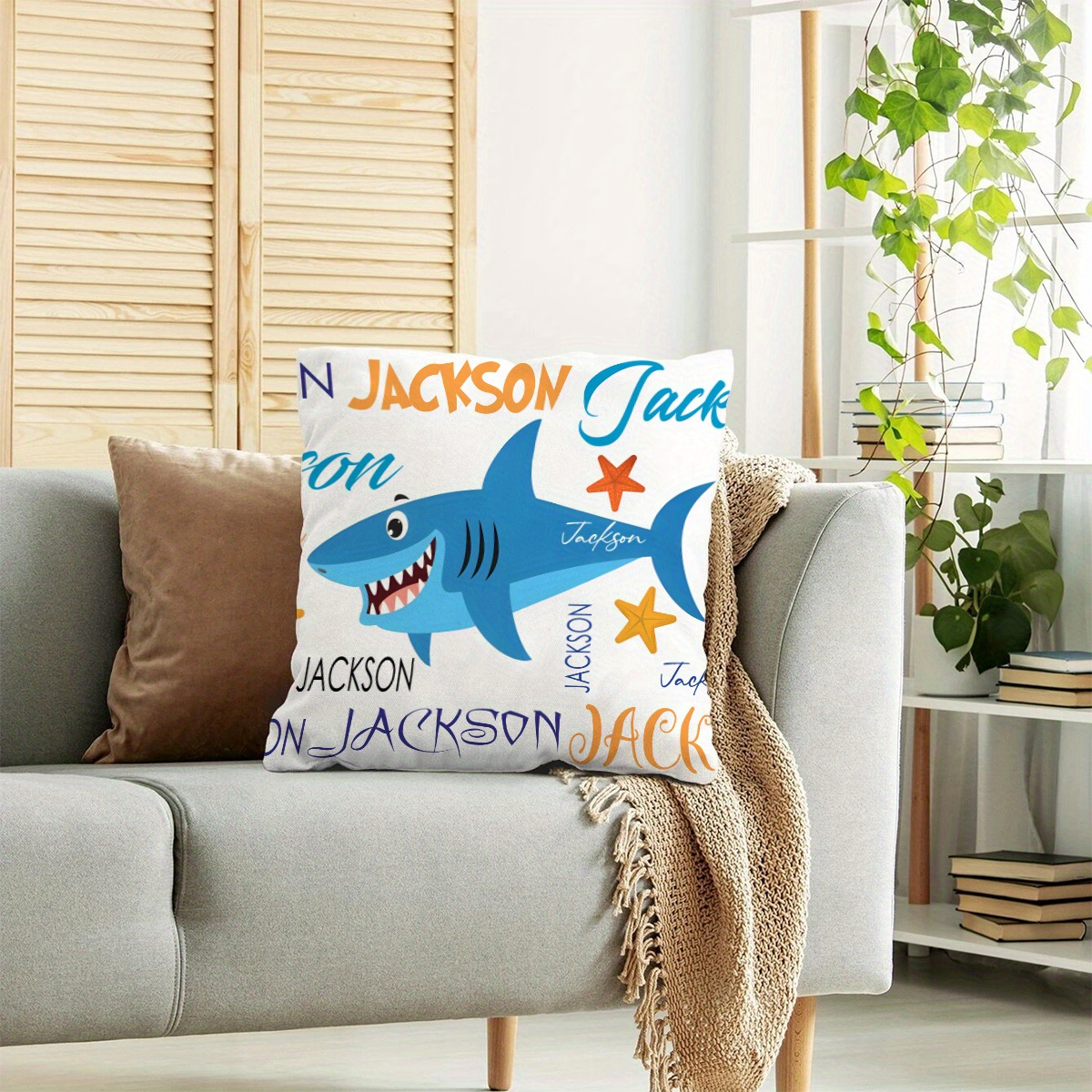 

Custom Shark-themed Personalized Throw Pillow - Soft & Cozy With Zip Closure For Bedside Or Sofa Decor, Perfect Gift For