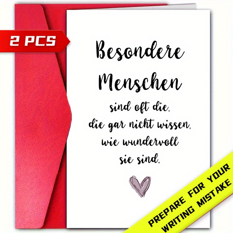 

2-pack German Greeting Cards With Envelopes - Universal Paper Cards & , Suitable For Valentine's Day, Birthdays, Anniversaries &