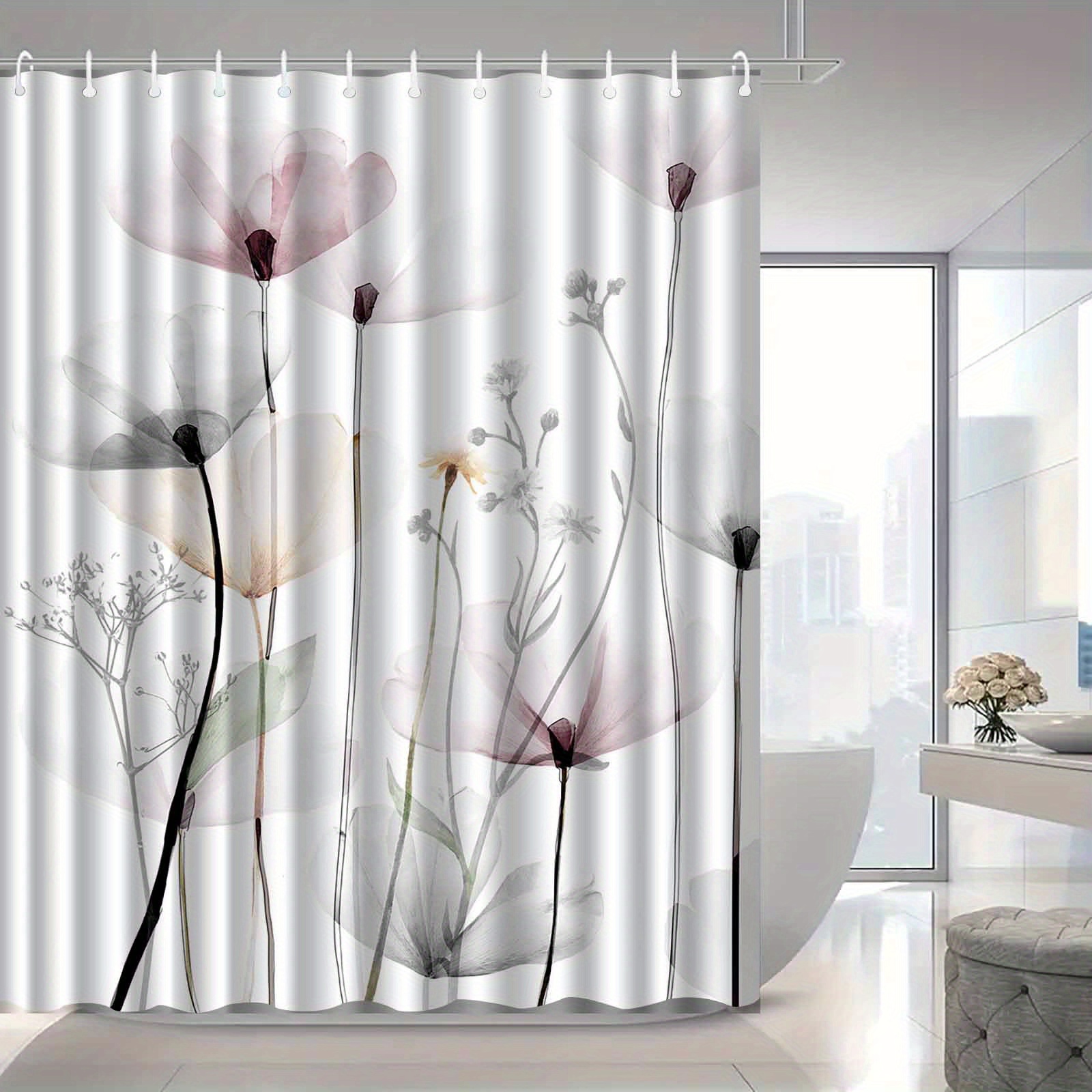 TEMU Rideau de douche 1 pièce, motif floral et végétal nordique moderne et , rideau de salle de bain élégant et haut de gamme, motif de décoration de