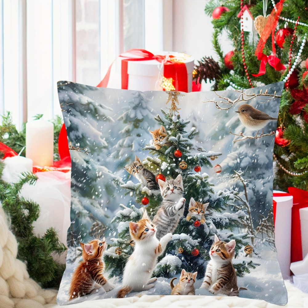 

Christmas Cat & - Zippered, Cushion For Sofa And Decor