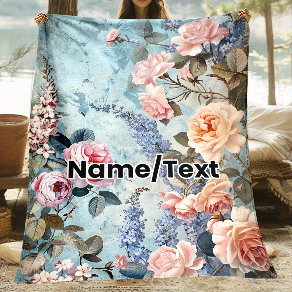 

Personalized Rose Blanket - Soft, Lightweight Flannel Throw For Couch, Bed, - Custom Name Option - Perfect Gift For Family & Friends