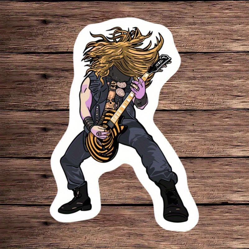 

Vinyl Heavy Metal Guitarist Decal - & Waterproof Cartoon Rock For Cars, Laptops - Reusable Adhesive Car & Tech Accessory