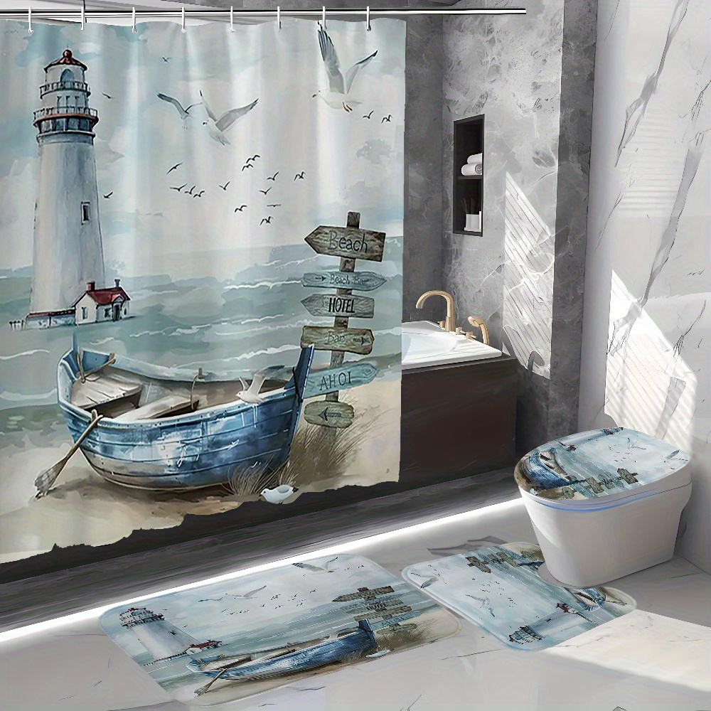 

1/3/4pcs Shower Curtain Set , Bathroom Accessories Including Bathroom , U-shaped Mat, Toilet Mat, 180x180cm Shower Curtain 12