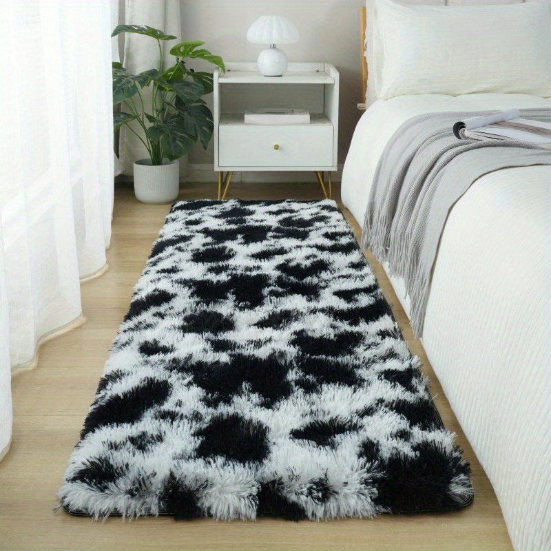 1pc pv velvet indoor plush area rugs black and   geometric rugs non slip large rugs for living room bedroom entryway hallway rugs fluffy and soft area rugs details 3