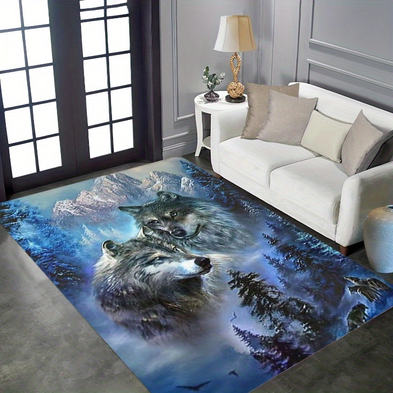 

Wolf Pattern Area Rug, Non-slip Lightweight Indoor Carpet, Polyester Fiber, Machine Washable, Ideal For Bedroom, Living Room, Lounge, Home Decor, Bedside Accessory