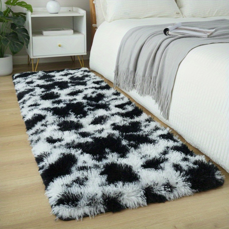 1pc pv velvet indoor plush area rugs black and   geometric rugs non slip large rugs for living room bedroom entryway hallway rugs fluffy and soft area rugs details 4