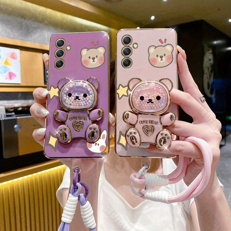 

A 54 Cartoon Bear Wrist Strap Phone Holder Case On A54 Galaxya54 Stand Back Cover