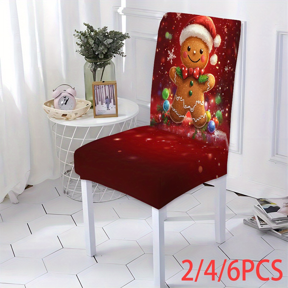 

Christmas Gingerbread For Man Printed Chair Covers - 2/4/6pcs, Stretch Polyester, Easy , Dining & Living