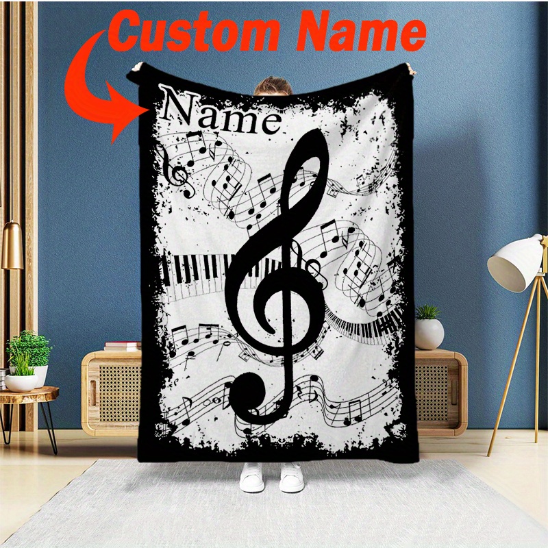 

Personalized Music Note Flannel Blanket - Custom Name Soft Warm Polyester Knit, Cozy Bed Throw, For Napping, Camping & Travel