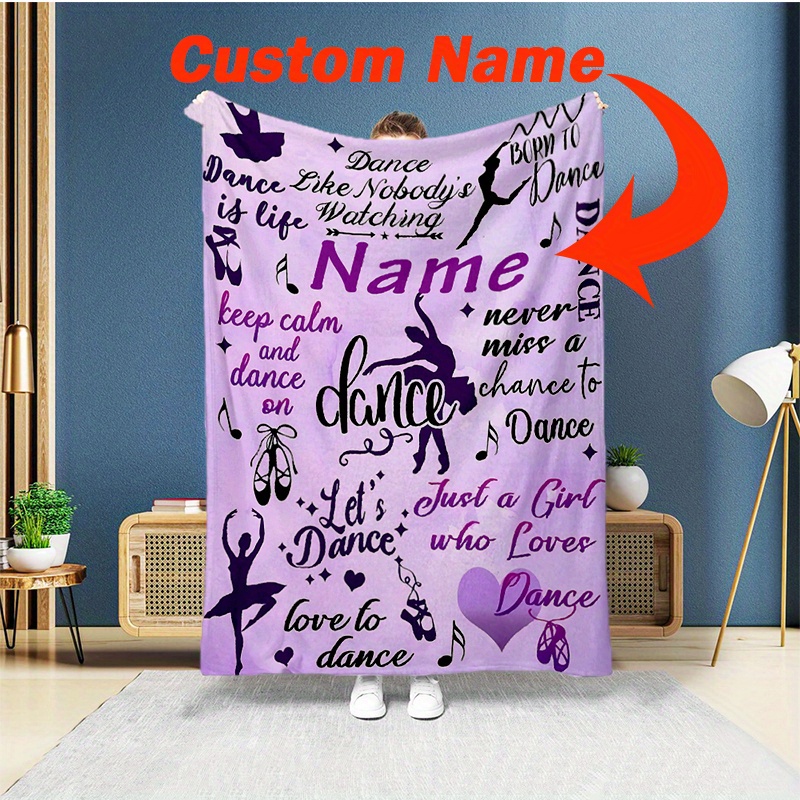 

Personalized Dance Themed Flannel Blanket - Custom Name, Soft Warm , Polyester Knitting, Cozy Blanket For Nap, Camp, Travel - With Dance Motif