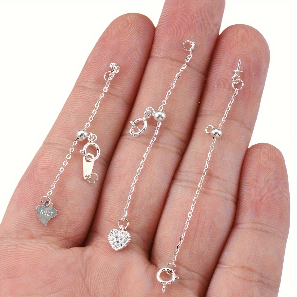 

2pcs S925 Sterling Silver Peach Heart Extension Chain Y-shaped Hanging Bracelet Necklace Universal Adjustment Chain Chain Tail Chain Accessories