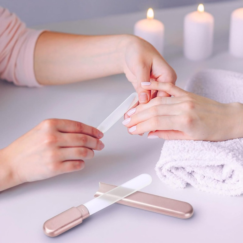 

Fichier à ongles en verre de cristal professionnel avec étui, huile, pour soins des ongles des pieds et des mains, de Noël, cadeau de la Saint-Valentin pour elle, les femmes, les adolescentes,