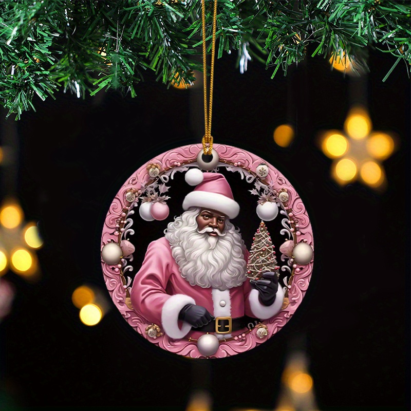 

Santa Claus Acrylic Christmas Ornament - 2d Design, Collectible Pink Pendant For Christmas Tree Hanging Decor, Seasonal Decoration, , No Electricity Needed