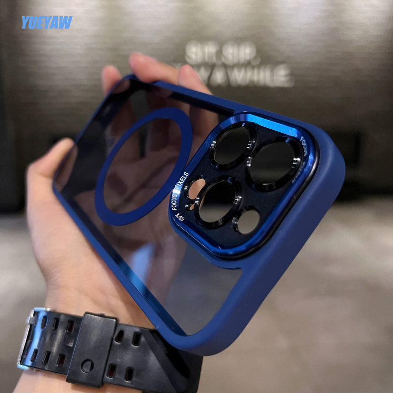 

New Simple Neutral Magnetic Metal Lens Applicable To Iphone15/14 Mobile Phone Case New Women's Iphone14plus Transparent High-end Iphone11promax/12/13/14/15/12promax Anti-fall Men's Trend