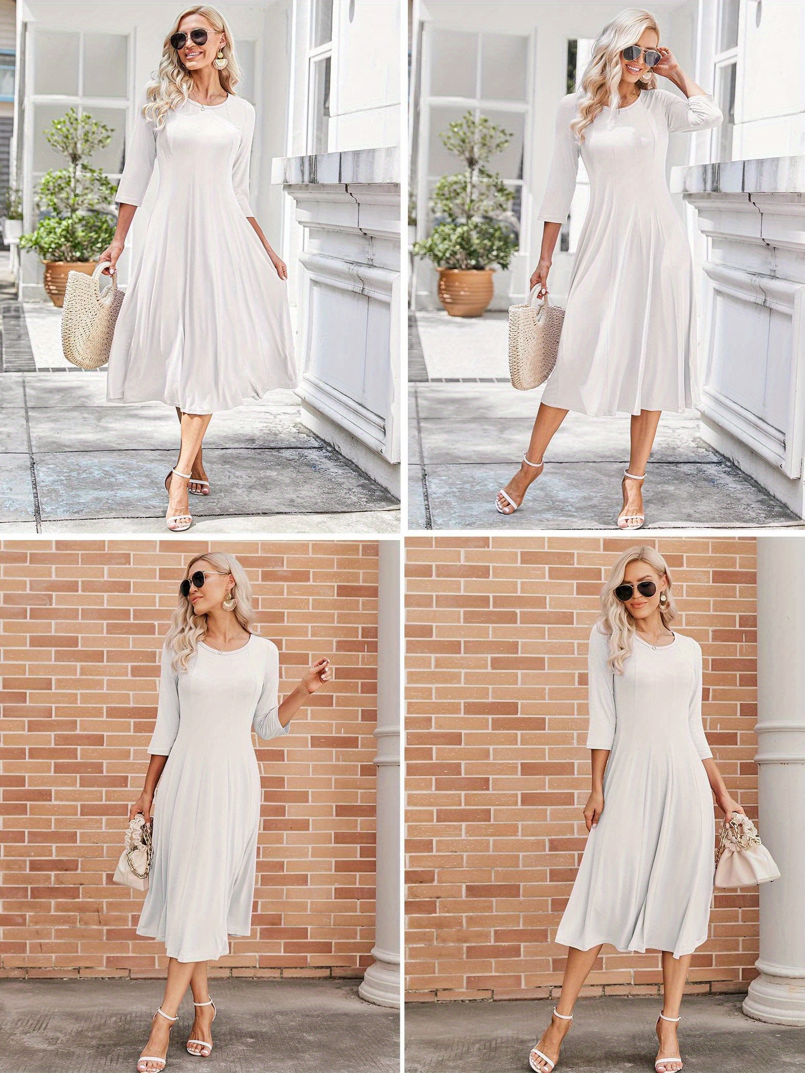 2024 Women's 3/4 Sleeve Midi Dresses with A-Line and Flare * for Casual and  Work Wear