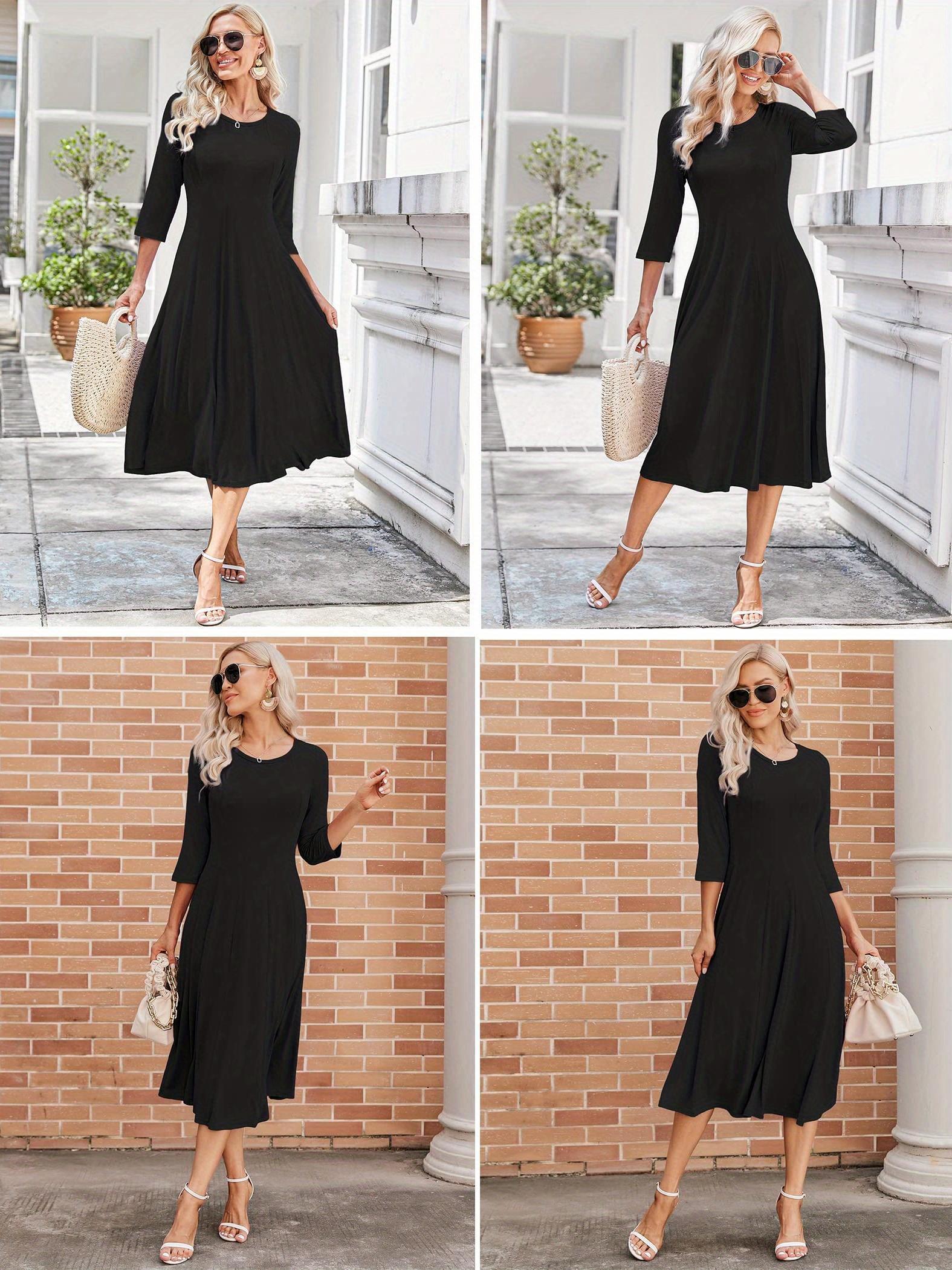 2024 womens 3 4 sleeve midi dresses a line flare casual - Temu