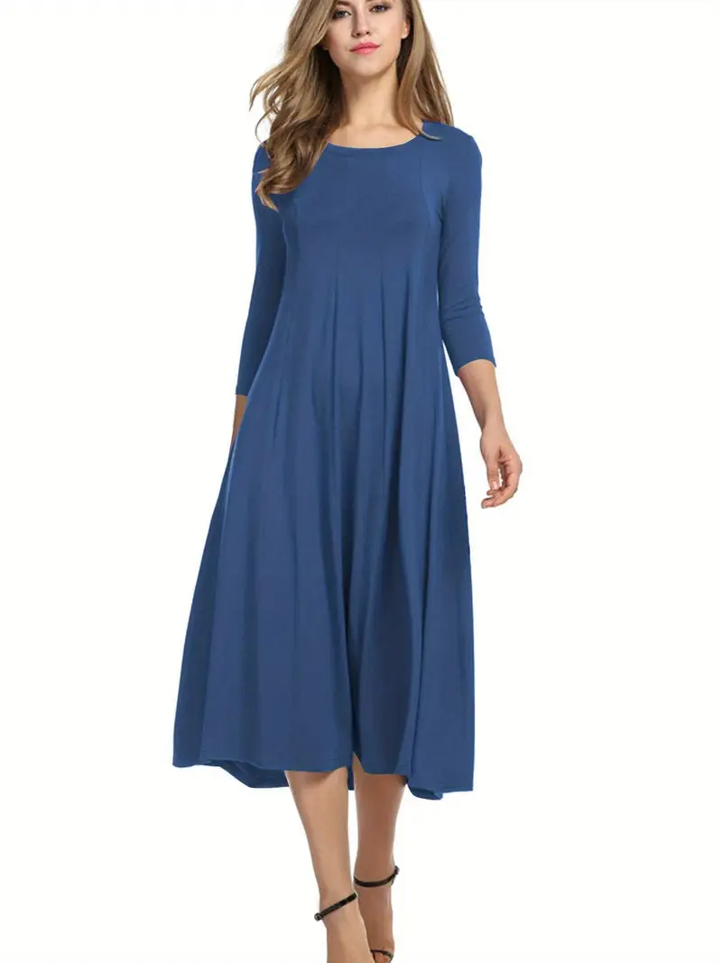 2024 womens 3 4 sleeve midi dresses a line flare casual - Temu 2024 womens 3 4 sleeve midi dresses a line flare casual - Temu