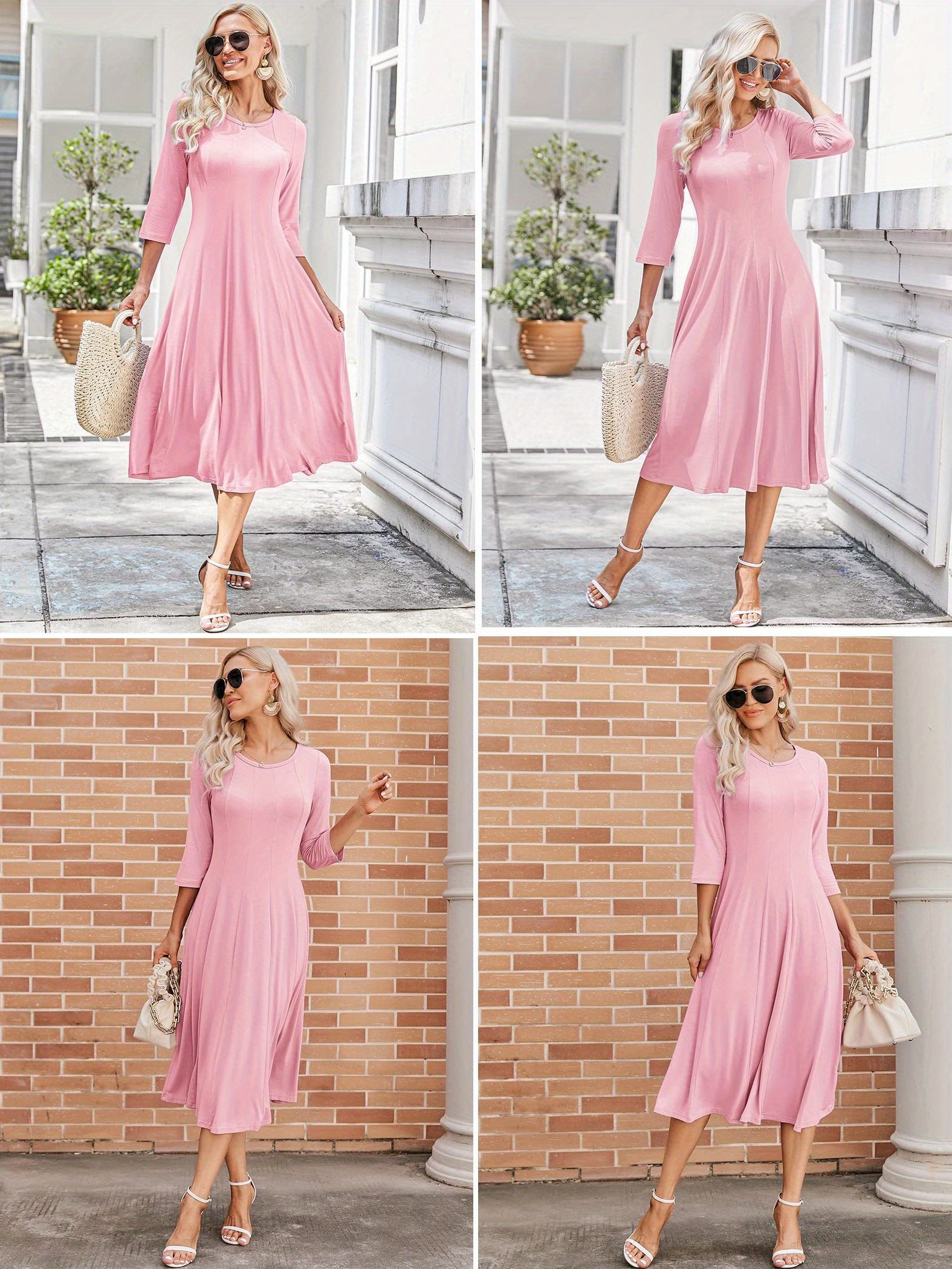 2024 Women's 3/4 Sleeve Midi Dresses with A-Line and Flare * for Casual and  Work Wear