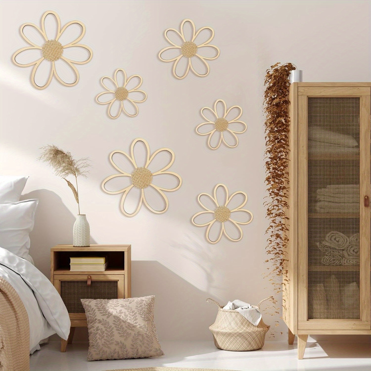 

Elegant Wall Decor Featuring 6pcs Wooden Daisy Artwork For Home Bedroom Farmhouse Bathroom, Warming Gift ()