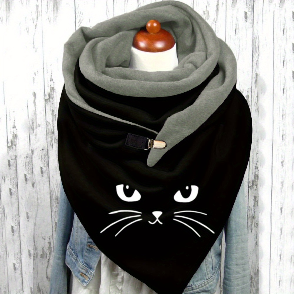 

Cozy Cat Print Neck Warmer - Soft, Stretchy Polyester & Suede , Color- Double-layer Scarf For Women