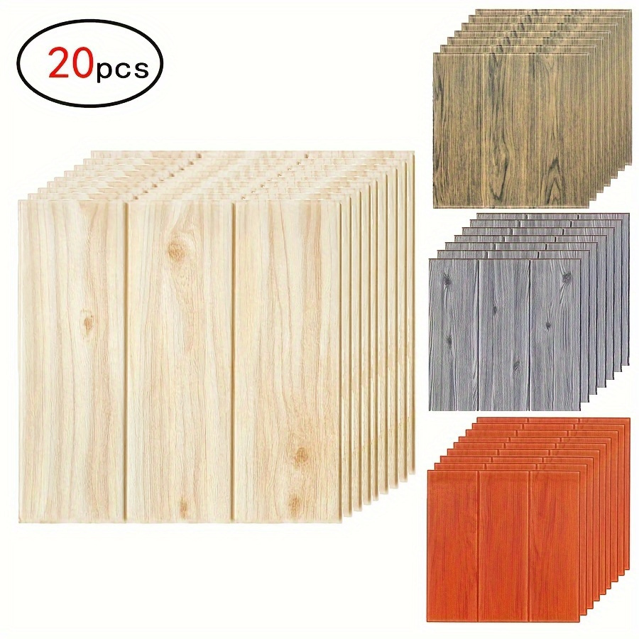 

20pcs 3d Wood Grain Vinyl Wall Panels - Removable, Self-adhesive & Waterproof Foam Wall Stickers In Wood To Dark Gray - For Interior Decor