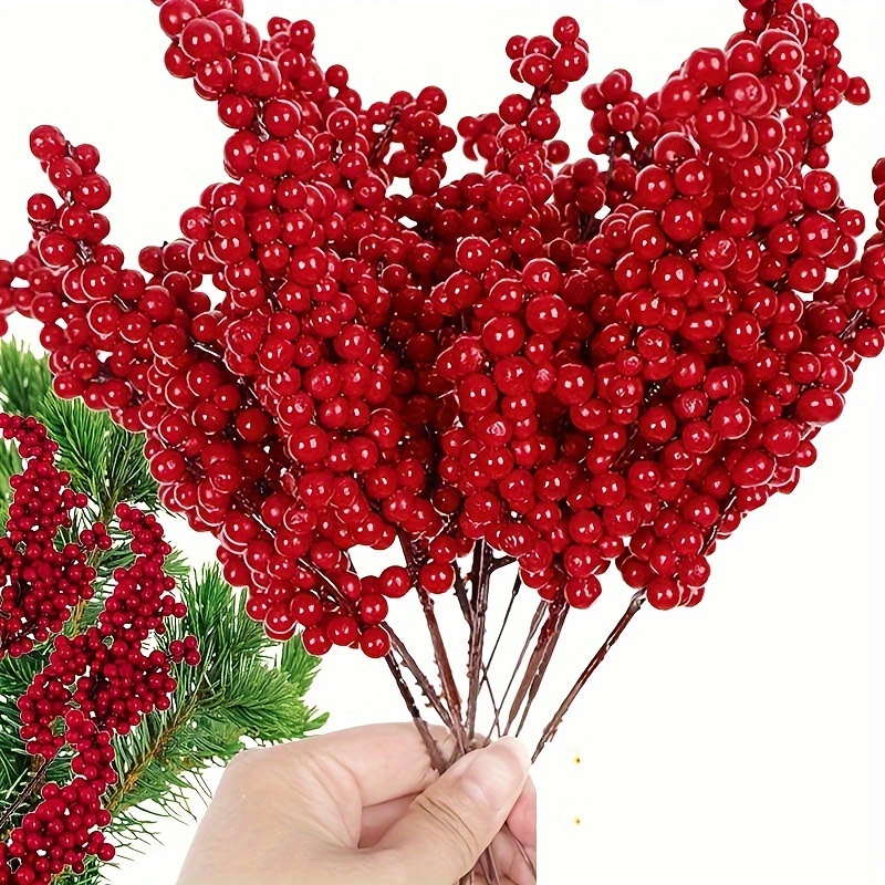 15pcs Realistic Red Artificial Berry Stems With Berries - Plastic Fruit For Diy Christmas Tree Decor, Winter Wreaths, Valentine's Day, Arrangements - Durable, No Maintenance, Decoration