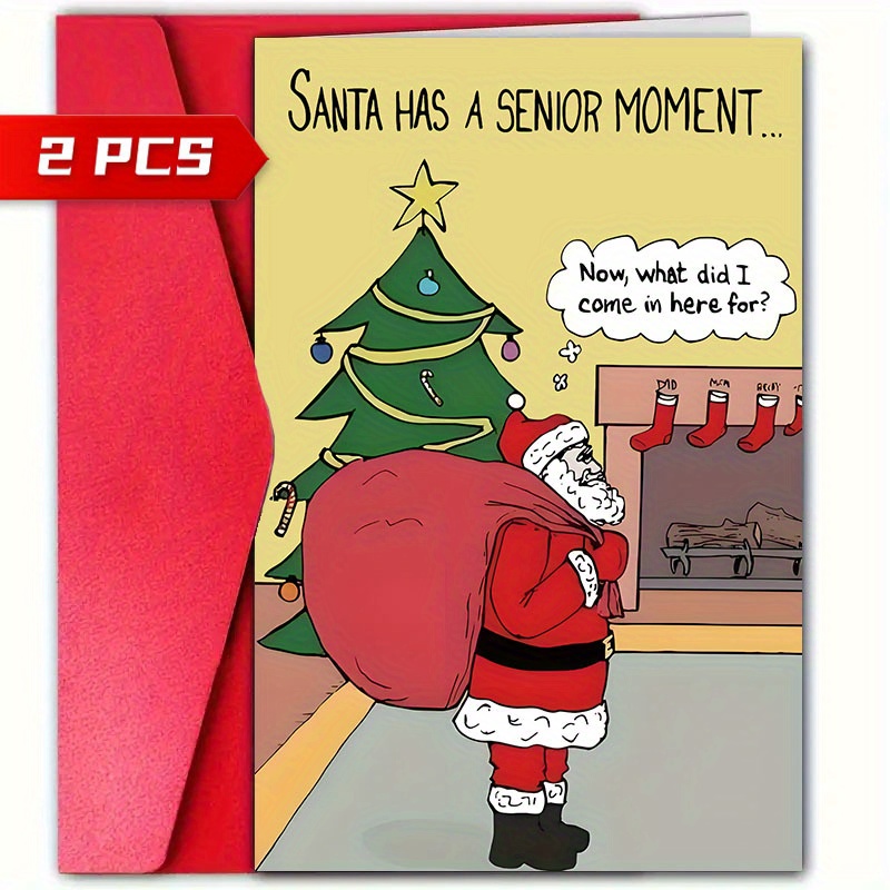 

2pcs Humorous Santa Cartoon Christmas Cards With Envelopes, 4.7"x7", Theme - , Recipient, English, Funny Christmas Gifts