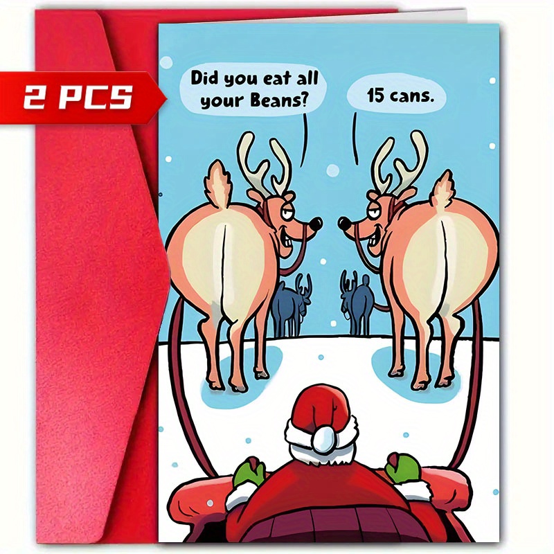 

2pcs Reindeer & Santa Claus Christmas Cards With Envelopes | 12cm X 18cm | Holiday Greetings For All | Husband, Wife, Mom, Son, Friends | , Christmas Gifts